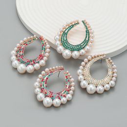 Stud Earrings Summer Metal Imitation Pearl Rhinestone Geometry Study Birthday Party Exaggerate Jewellery Women's Charm Accessories