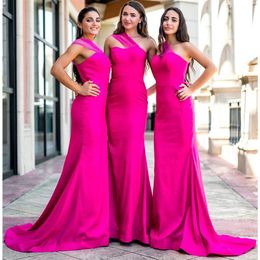 2023 African Mermaid Bridesmaid Dresses Plus Size One Shoulder Satin Maid Of Honour Gowns Floor Length Wedding Guest Dress294Z