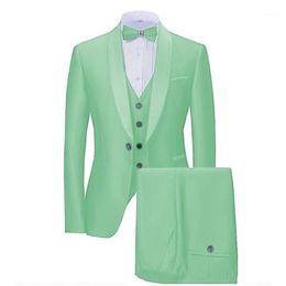 Mint Green Suits 3 Pieces Formal Business Blazer Men's Tuxedos Shawl Lapel Men suits For Wedding Groom Man Jacket Vest Pant256F