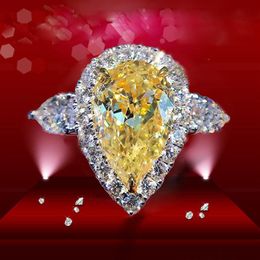 Love Women Ring Trend Pear Promise 3ct Yellow Diamond Engagement Solid 925 Sterling Silver Plated White Gold Woman Wedding Rings J2116