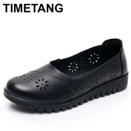 Dress Shoes Plus Size 35-41 Spring Genuine Leather Flat Summer Shoes Women 2023 Casual Hollow Breathable Soft Bottom Ladies Flats L230721