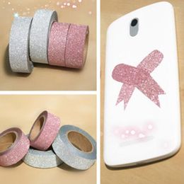 Gift Wrap 1Roll 1.5cm 10m Craft Roll Glitter Tape Book Card Decor DIY Adhesive Paper Sticker (5 Color)