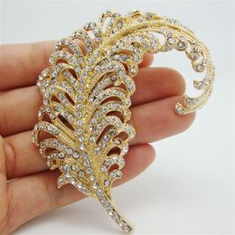 Whole - Pretty Peacock Feathers 18K gold-plated Clear Rhinestone Crystal Brooch Pins257f