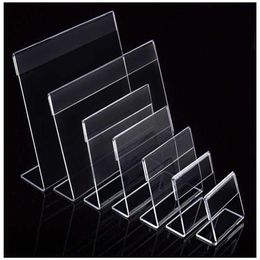 Various Smaller Size T1 3mm Clear Acrylic Plastic Sign Display Paper Label Card Tag Holder L Shaped Stand Horizontal On Tabl221Y