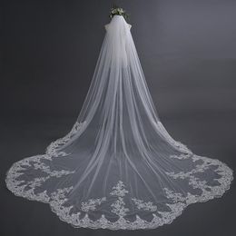 Selling Luxury Real Image Wedding Veils Three Meters Long Veils Lace Applique Crystals Cathedral Length Cheap Bridal Veil320W