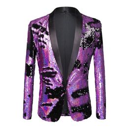 Men's Suits & Blazers 2021 Tide Men Double-Color Purple Black Gold White Sequins Blazer Fashion Punk Nightclub Bar DJ Singers291B