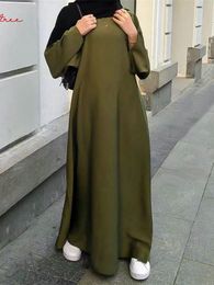 Ethnic Clothing Fashion Satin Sliky Djellaba Muslim Dress Dubai Full Length Flare Sleeve Soft Shiny Abaya Dubai Turkey Muslim Islam Robe WY921 230720