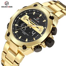 Reloj Hombre GOLDENHOUR Luxury Gold Men Watch erkek kol saati Automatic Week Display Analogue Fashion Male Clock Relogio Masculino302W