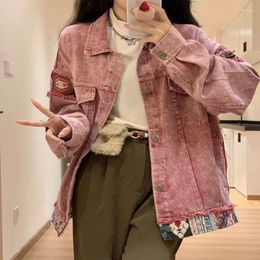 Women's Jackets 2023 Spring Cowboy Coat Woman Retro Dirty Pink Minority Sense Of Design Splice Washing Denim Jacket