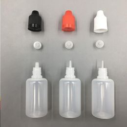 Best Seller 6K 30ML Wholesale Refillable E-juice Bottles Soft 1OZ Plastic Dropper Bottles with Colorful ChildProof Cap and Long Thin Ti Nceg