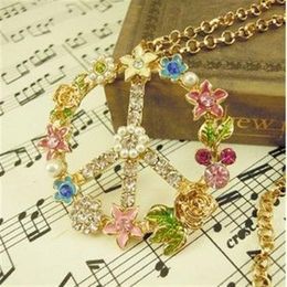 New Fashion anti-war signs Pendant Necklace Multi Color Zircon long necklace sweater chain peace sweater necklace MS10214c