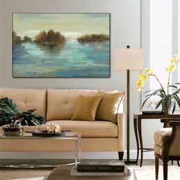 Beautiful Canvas Wall Art Serenity on the River Modern Abstract Landscape Handmade Artwork for Office Wall