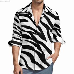 Men's Casual Shirts Zebra Design Y2K Casual Shirt Mens Black And White Stripes Shirt Spring Trending Blouses Long Sleeve Printed Oversized Top L230721
