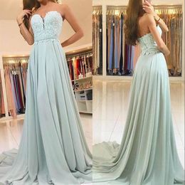 Rusty Sage Green Chiffon Long Bridesmaid Dresses 2019 A Line Sweetheart Lace Appliques Floor Length Maid of Honor Wedding Guest Dr228q