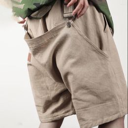 Men's Shorts Hip Solid Pants Retro Casual Streetwear Pockets Cargo Loose Male Multi Harajuku Hop Colour Ribbon