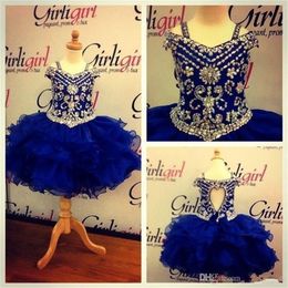 2019 Crystal Beads Ball Gown Royal Blue Flower Girl Dresses For Toddlers Kids Communion Dress Real Images Cute Little Girls Pagean2381