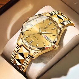 Wristwatches BINBOND Brand Fashion Gold Quartz Watch For Men Stainless Steel Waterproof Sports Week Date Mens Watches Relogio Masculino