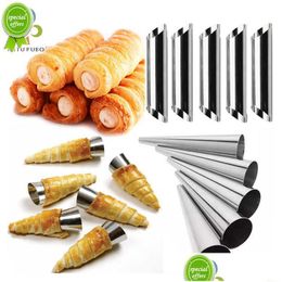 Baking Moulds New 6/12/24Pcs Kitchen Stainless Steel Cones Horn Pastry Roll Cake Mould Spiral Baked Croissants Tubes Cookie Dessert T Dhxg9