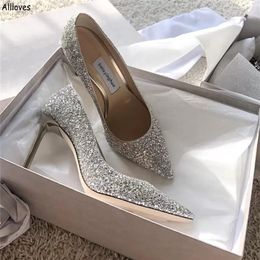 Luxury Sequined Bridal Shoes Woman Pumps Gold Silver Black Glitter Wedding Shoes Pointed Toe Stiletto Ladies Fashion Women Heels F234K