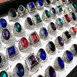Whole 50pcs Mix lot Antique Silver Rings Mens Womens Vintage Gemstone Jewellery party ring weeding ring random sty179e