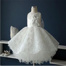 Noble white chiffon baptism christening gown New born baby girls big bow princess Tutu birthday dresses for wedding257S