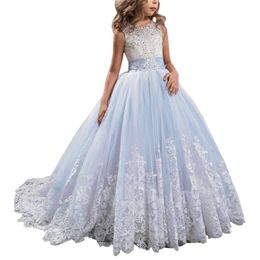 Princess Lilac Long Girls Pageant Dresses Kids Prom Puffy Tulle Ball Gown255a