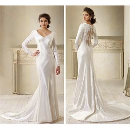 Basic Casual Dresses Sexy Mermaid V Neckline The Twilight Saga Bridal gown Zipper Back Covered Buttons Court Train mother of the bride dresses 230720