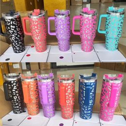 40oz Ombre Gradient Shimmer Holographic Leopard Glitter Mugs Blank Sublimation Tumbler with Handle And Straw275q