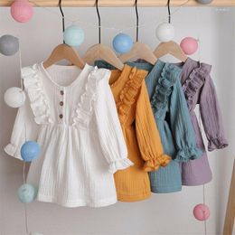Girl Dresses Fast US Toddler Baby Dress Solid Clothes Long Sleeve Cotton Linen