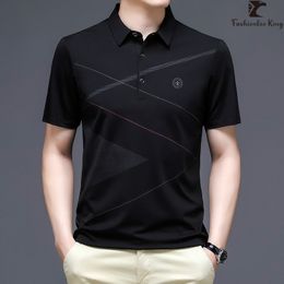 Men's Polos Polo Shirt Men's Printed Short Sleeve T-shirt Summer Thin Black Business Casual Ice Silk Polo Tee 230720