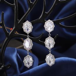 Stud Earrings Luxury Big Fashion Shiny Cubic Zirconia Long Jewellery Purple Glamour Elegant Party Accessories