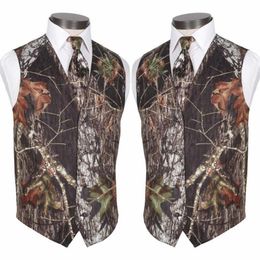 Custom Made Modest Camo Groom Vests Rustic Wedding Vest Tree Trunk Leaves Spring Camouflage Slim Fit Men's Vests 2 Piece Set 3254