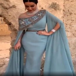 Luxuriöse arabische Aso Ebi Sexy Meerjungfrau Abendkleider 2020 Perlen Kristalle Ballkleider Chiffon Formelle Party Zweiter Empfang Kleid236z
