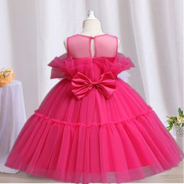12M Baby Girl Bow Princess Dress Kids Rose Red New Year Christmas Tutu Gown Flower Girl Dresses for Wedding Party Birhtday Cloth