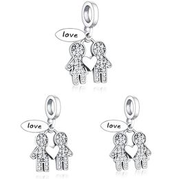 Fit Original Pandora Charm Bracelet 925 Sterling Silver Boy And Girl Dangle Charm Zircon Love Heart Pendant Beads For Making Women265F