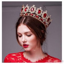 Western Style Kırmızı Dimand Kristal Kafa Takı Prenses Kraliçe Düğün Partisi Saç Accessoradwear Barok Bridal Crown Tiaras ve Cro314Q