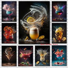 Canvas Painting Drinks Art Cocktail Explosion Whiskey Desert Cocktail Coffee Modern Juice Posters Wall Art For Home Coffee Club Bar Decor w06