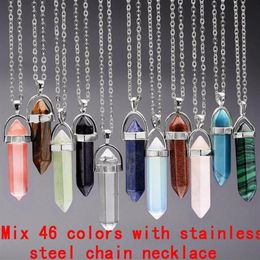 Necklace Jewellery Healing Crystals Amethyst Rose Quartz Bead Chakra Point Women Men Natural Stone Pendants Leather Necklaces Factor244v