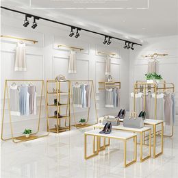 Light luxury clothing display rack Commercial Furniture women's cloth store racks upper floor type side hanging show shelf218n