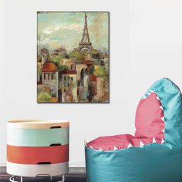 Contemporary Abstract Oil Painting on Canvas Spring in Paris Ii Artwork Vibrant Art for Home Decor