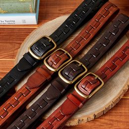 Neck Ties Western Gift High Quality Cow Leather Braided Copper Pin Buckle Men Belt Fashion Hand woven Genuine 230721