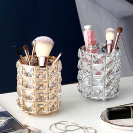 Storage Bags Europe Metal Makeup Brush Holder Test Tube Eyebrow Pencil Organizer Bead Crystal Jar Jewelry Diamond Cosmetic Box lw037 230719