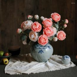 Decorative Flowers Simulation Oil Painting Peony 3 European Retro Home Decoration Flower Fake Floral Ornaments