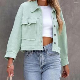 Women's Jackets Spring Jacket Ripped Pocket Decor Solid Colour Single-breasted Long Sleeve Hip Hop Streetwear Lapel Loose Vintage Women Fall