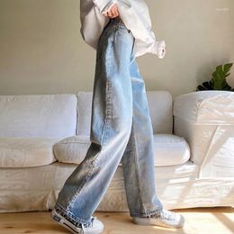 Women's Jeans B-TOTO Retro Washed Blue Loose Straight Mopping Trendy Ins Female Was Thin 2023 Fashion