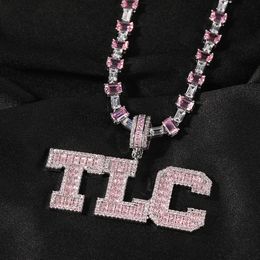 Collana con ciondolo lettere A-Z in zirconi rosa con catena da tennis in zirconi rosa