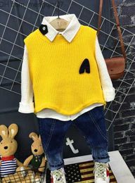 Clothing Sets Clothing Sets 2-6year Boys Suits Autumn Winter Clothes Knit Vest + Shirt Jeans 3pcs Children Set Cotton Kids Outfits 2-6Y Z230721