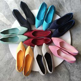 Dress Shoes New 2023 women's flat shoes fashion leisure comfortable walking large size pointed shallow elastic knitting face versatile L230721