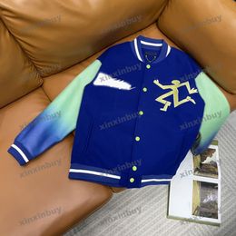 xinxinbuy Men designer Coat Jacket Paris Gradient emboss leather letter Leather long sleeve women yellow black blue M-2XL