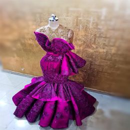 Aso Ebi 2019 Arabic Purple Luxurious Evening Dresses Sheer Neck Lace Beaded Prom Dresses Mermaid Formal Party Bridesmaid Pageant G259S